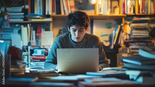 Struggling Student Engaged in Remote Learning at Home