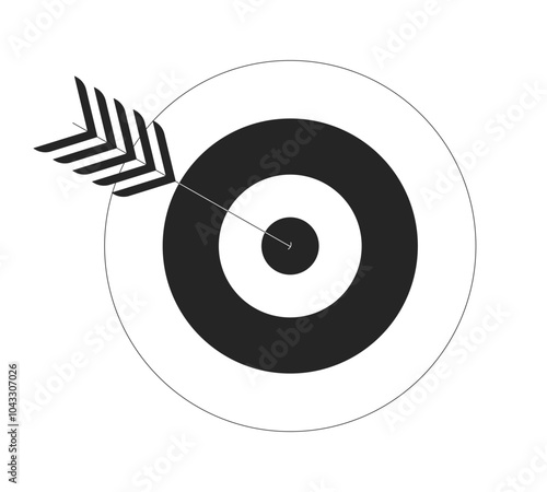 Reach goal dartboard target shooting black and white 2D line object. Focus aim strategy. Accuracy challenge. Archery competition isolated clip art vector outline item. Monochromatic spot illustration