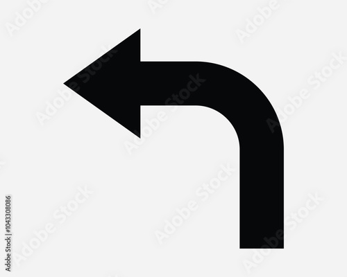 Up Turn Left Path Direction Navigation Position Turning Arrow Arrowhead Point Pointing SVG Road Traffic Sign Icon Shape Outline Black White Vector