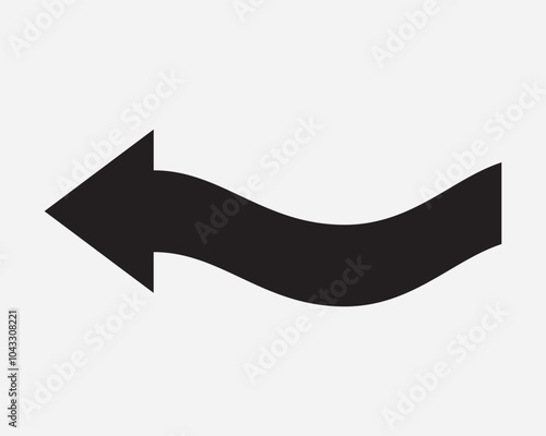 Left Arrow Flow Flowing Wave Curve Position Point Pointing West Direction Path Navigation Here There Beside Black White Vector Sign Icon Shape Outline