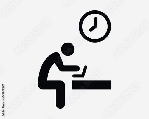 Working Hours Burn Midnight Oil Work Time Clock Employee Office Job Worker Freelance Schedule Deadline Sign Icon Shape Outline Black White Vector