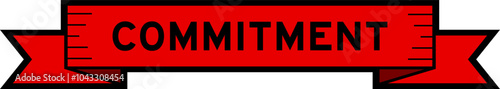 Ribbon label banner with word commitment in red color on white background