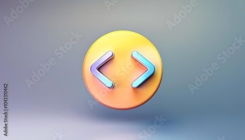 code icon coding icon symbol of programming 3d rendering vector illustration.A vibrant and colorful 3d code icon illustrating creativity and innovation in technology. circle button.