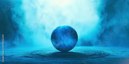 A blue sphere is sitting on a blue surface