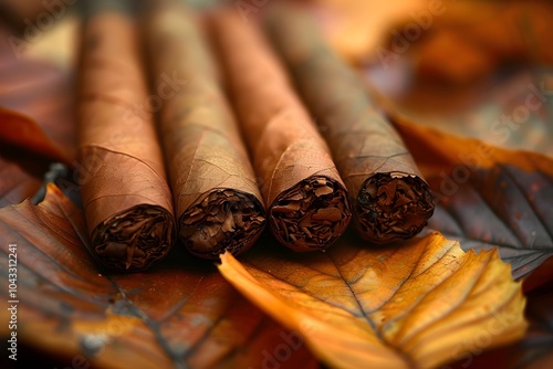Wallpaper Mural A group of cigars sitting on top of a pile of leaves Torontodigital.ca