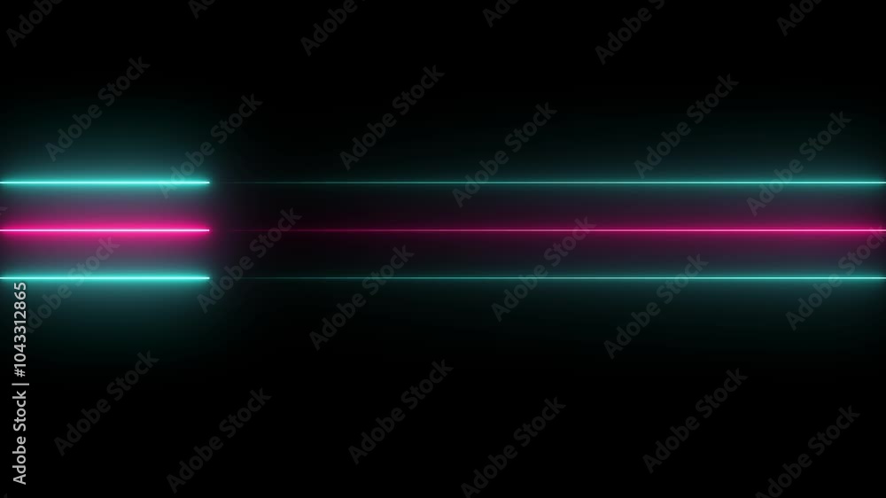 Horizontal neon lines left and right. On black background. Horizontal neon lines left and right. On black background.