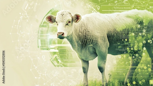 The concept of AI-powered livestock breeding programs in soft beige and bright green colors photo