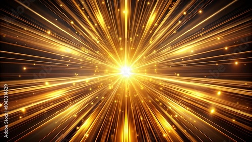 A radiant explosion of golden light emanating from a central point, radiating outwards with countless shimmering rays and sparkling particles on a dark background.