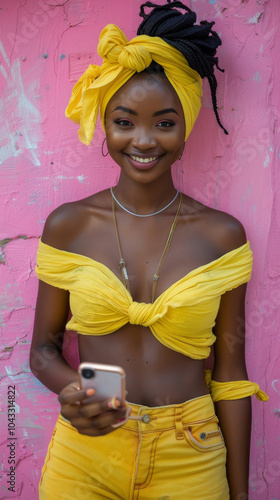 Woman in Yellow Top Holding Cell Phone
