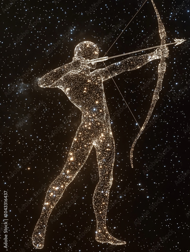 A constellation of Sagittarius, the archer, against a backdrop of stars A constellation of Sagittarius, the archer, against a backdrop of stars