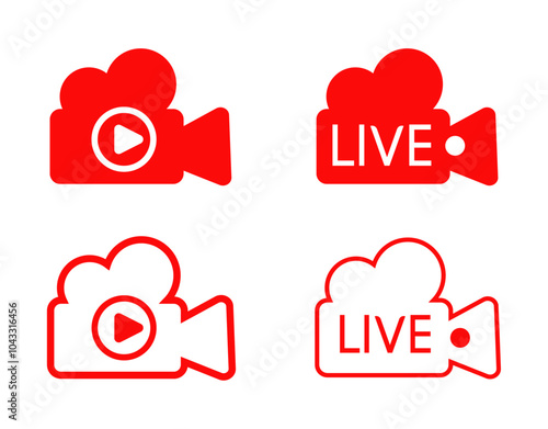 Set of live streaming,broadcasting red icons