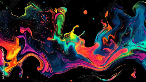 Fototapeta Naklejka Na Ścianę i Meble -  Psychedelic multicolored abstract background with swirls, fluids, found, liquify. Psychedelia illustration. 