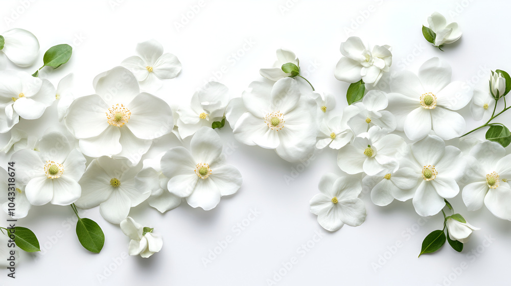 Fototapeta premium floral frame background, jasmine flowers frame, white flower border, botanical frame design, white floral border, flower frame with copy space, nature background with flowers, white jasmine