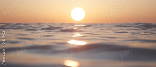 Serene ocean sunset with tranquil waves and warm colors reflecting on the water, creating a peaceful and calming atmosphere. photo