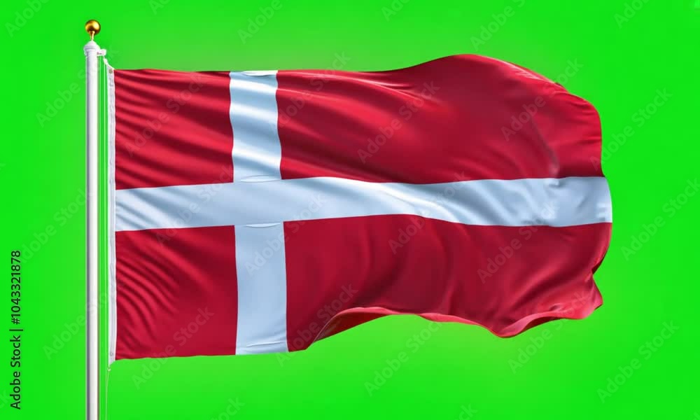 A waving Denmark flag set against a green screen b A waving Denmark flag set against a green screen b