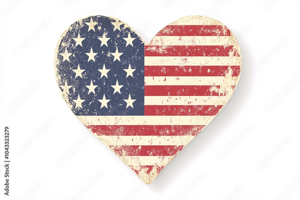 Fototapeta premium A textured heart shape filled with the colors and pattern of the American flag symbolizes love for the United States