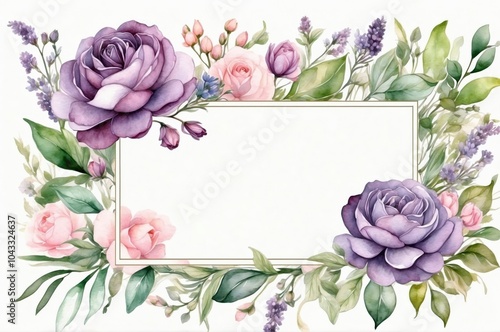 Colorful watercolor vintage wedding botanical bouquet flower invatition card illustration on isolated white background. 
 photo