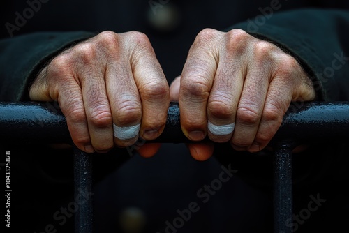 A close-up of hands gripping a railing tightly, the knuckles white, symbolizing the fear and anxiety underlying alt-right ideologies. photo