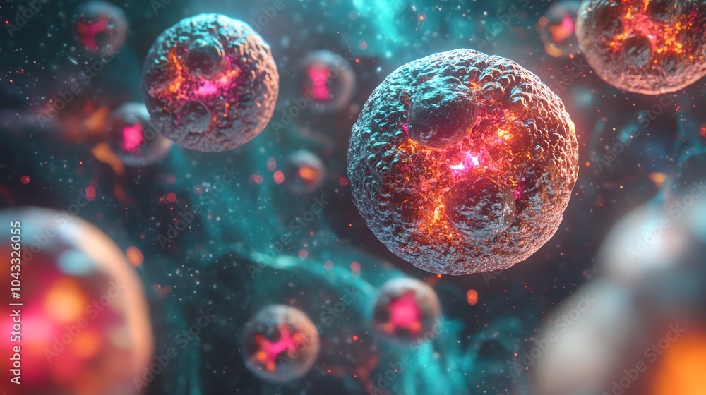 Colorful abstract representation of cells in a vibrant scientific background. Colorful abstract representation of cells in a vibrant scientific background.