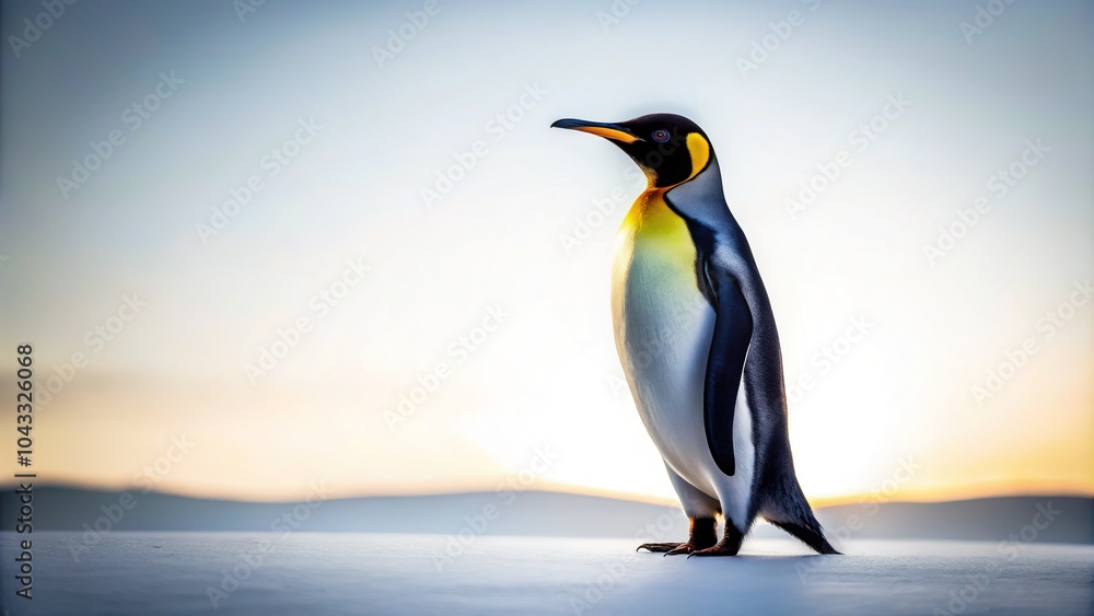 Fototapeta premium Black and white photography capturing a penguin silhouette against a dramatic landscape.