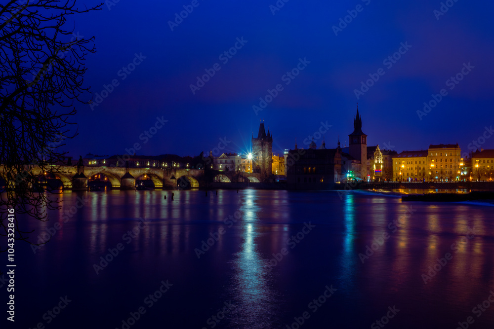Night view on old town of Prague with Charles Bridge or Karluv most illuminated Night view on old town of Prague with Charles Bridge or Karluv most illuminated