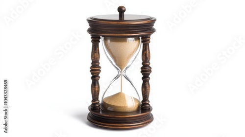 Time Sands Through: Antique hourglass with a wooden frame, grains of sand gently slipping through the glass, symbolizing the passage of time.   photo