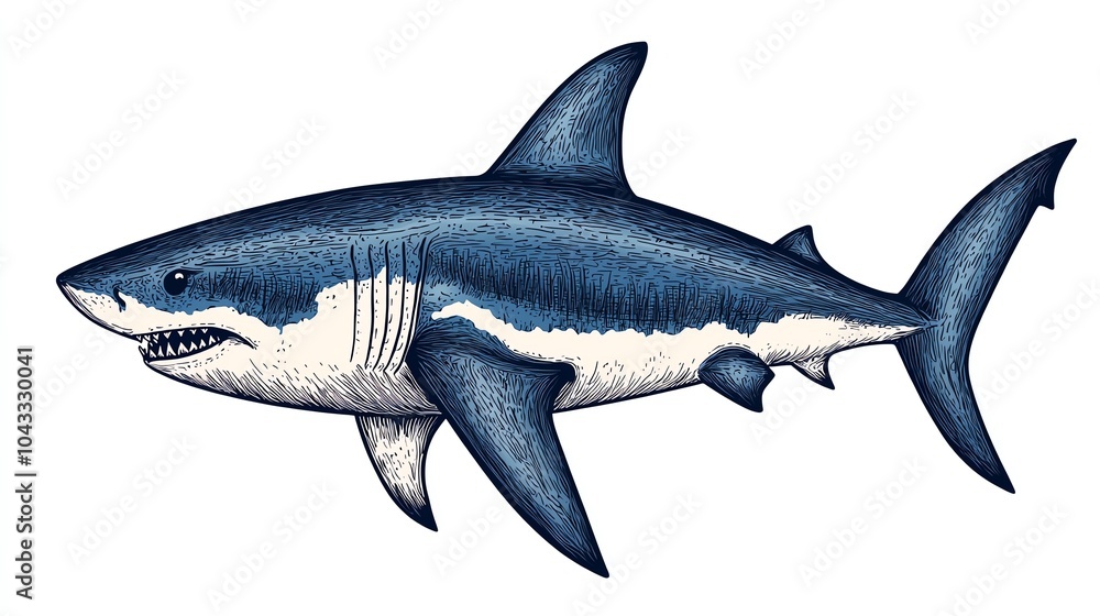 Obraz premium Illustration of a shark on a white isolated background.