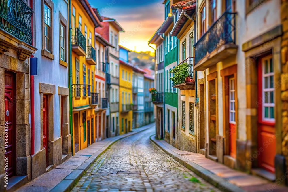 Fototapeta premium Braga's vibrant facade captured in miniature by tilt-shift photography.