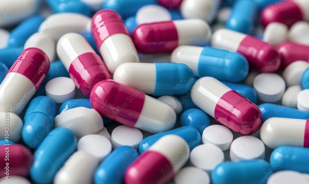 a pile of multicolored pills sitting on top of a pile of white and blue pills on top of each other a pile of multicolored pills sitting on top of a pile of white and blue pills on top of each other