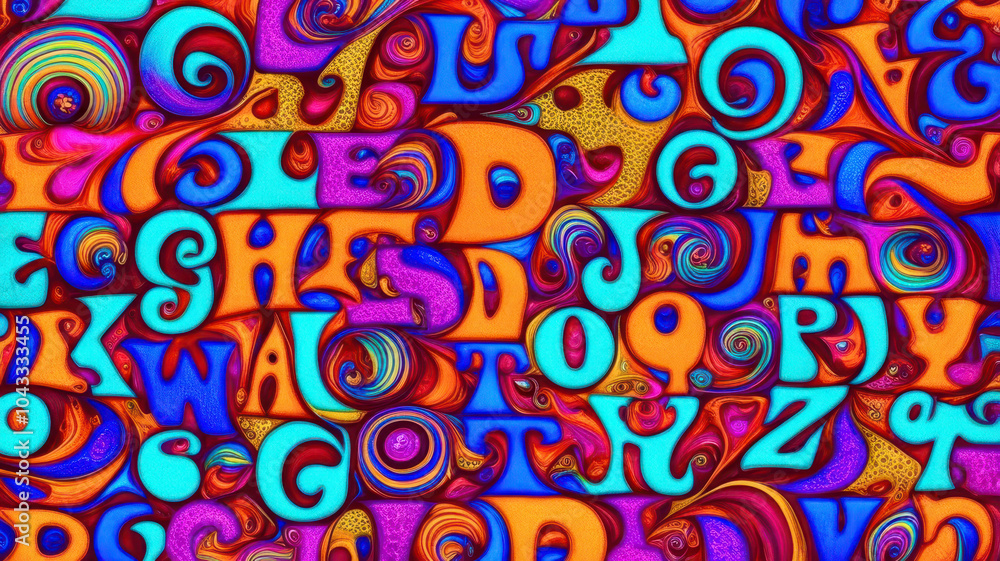 The image is a colorful and abstract representation of the alphabet The image is a colorful and abstract representation of the alphabet