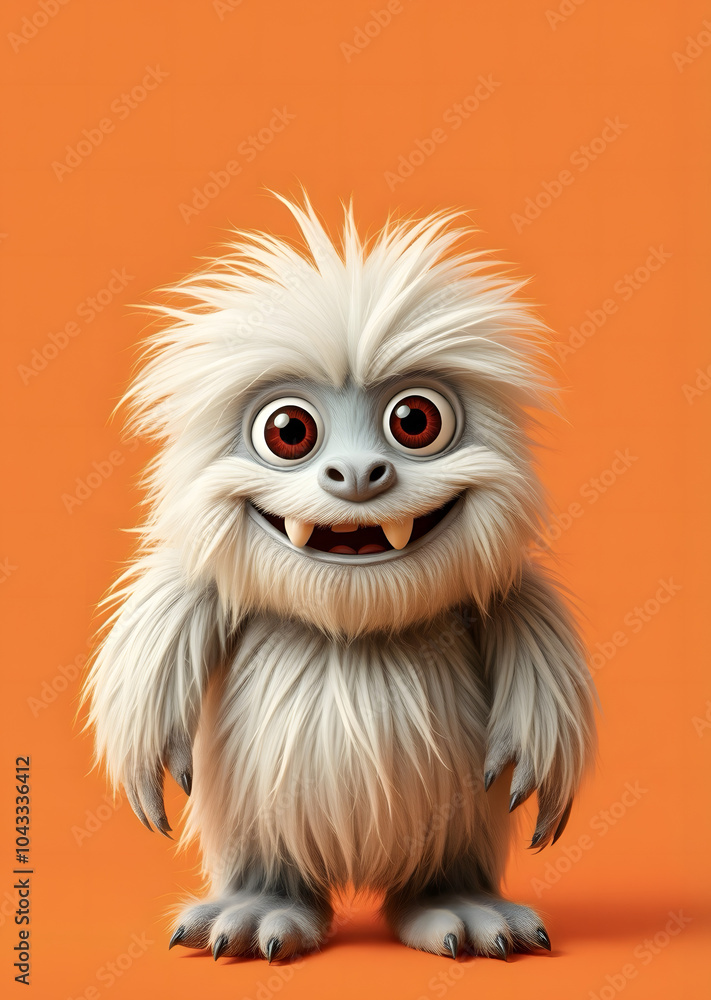Cheerful fluffy monster on a clean bright orange background. Joyful and furry little monster. Charming yeti. Halloween character. Cheerful fluffy monster on a clean bright orange background. Joyful and furry little monster. Charming yeti. Halloween character.