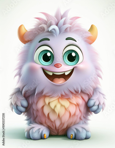 Adorable Fluffy Monster: Big eyes, sweet smile, pastel fur!  A whimsical, friendly creature. photo