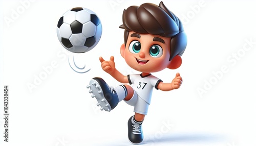 Cute Cartoon Soccer Player Kicking a Ball.