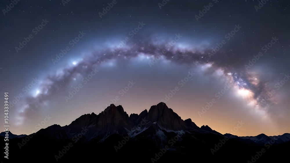 Milky Way Arch Over Mountain Range at Night Milky Way Arch Over Mountain Range at Night