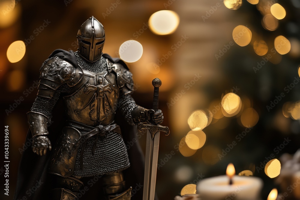 Fototapeta premium The iron statue of a knight