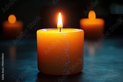 A single candle burning low, with a soft glow illuminating the darkness, symbolizing the flickering light of life