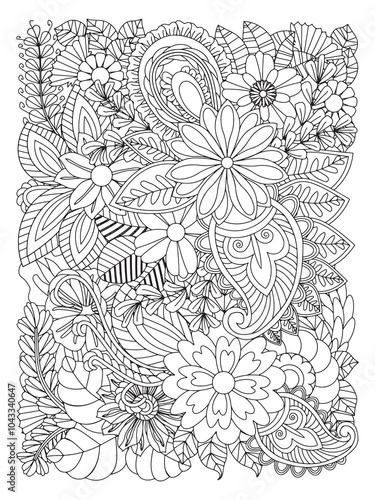 Wallpaper Mural Flower pattern. Vector doodle flowers in black and white. Page adult coloring book. Coloring Flower Page. Torontodigital.ca