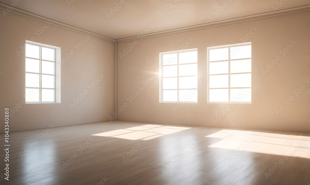 Fototapeta premium Interior of empty bed room with wooden floor