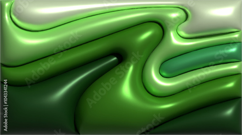 Dynamic 3D abstract wavy background, inflated balloon like forms in green monochrome colors, fluid shapes create a sense of motion and depth