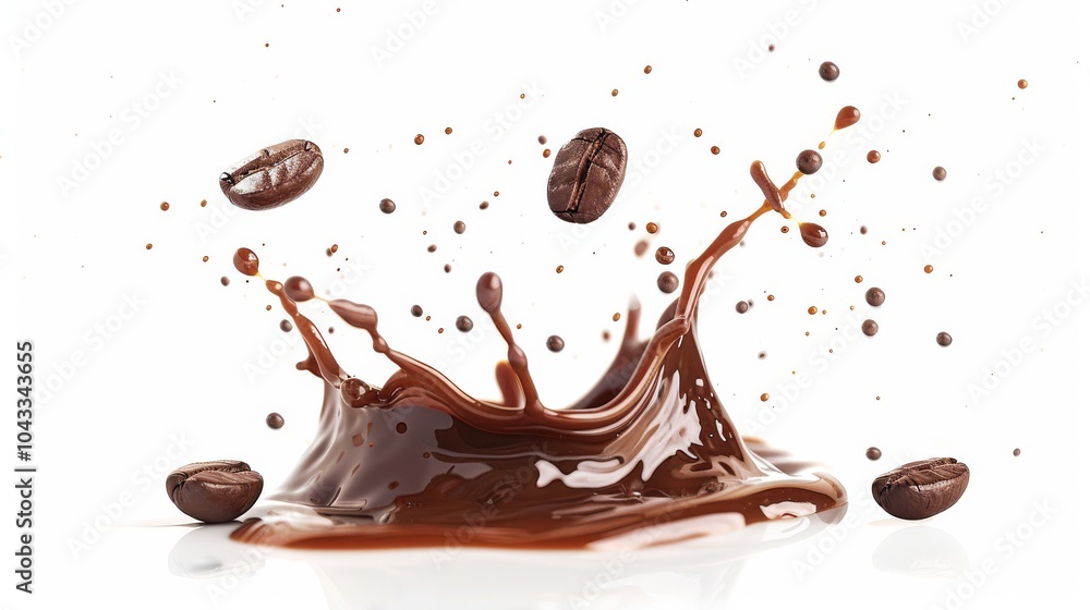 Fototapeta premium Coffee Splash with Coffee Beans on White Background