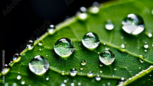 Macro Shot of Shimmering Water Droplets Resting on a Textured Green Leaf, Reflecting Nature's Pure Elegance (64)