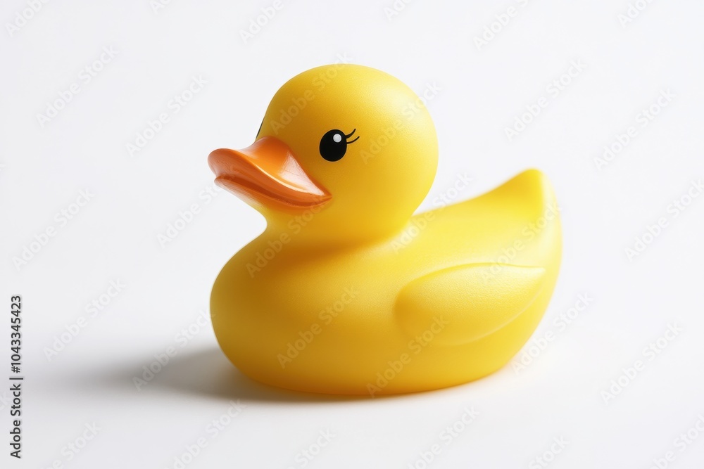 Yellow rubber duck on side isolated on a white background Yellow rubber duck on side isolated on a white background