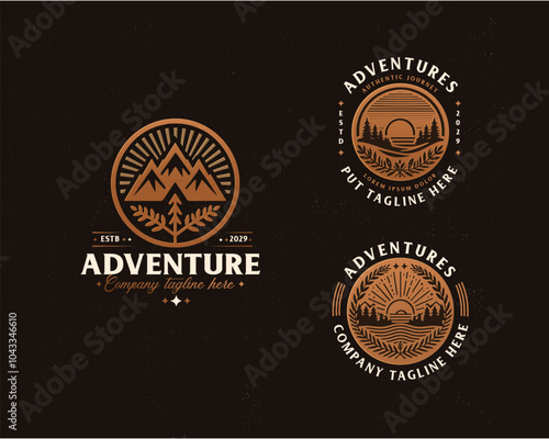 Set bundle badge mountain wild adventure outdoor logo template