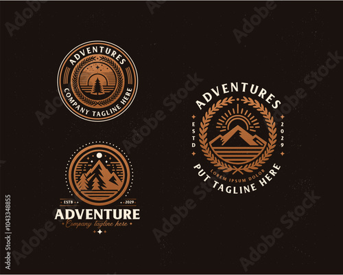 Set bundle badge mountain wild adventure outdoor logo template
