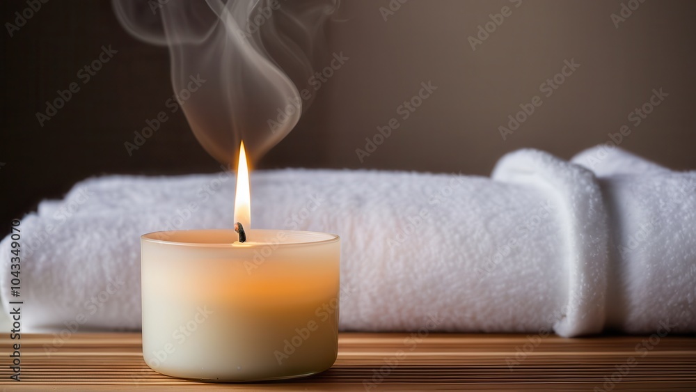 A glowing candle sits on a wooden surface, casting a warm light. Gentle wisps of smoke rise, creating a serene and calming atmosphere. A glowing candle sits on a wooden surface, casting a warm light. Gentle wisps of smoke rise, creating a serene and calming atmosphere.
