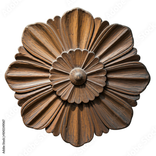 style Teak wood carving , e flower pattern on the wooden carving on white photo