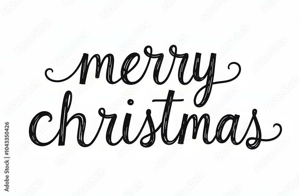 Fototapeta premium Christmas greetings written in a fancy font. The letters are black, the background is white.