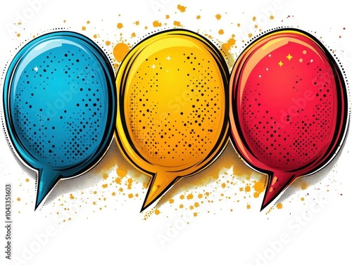 Obraz na płótnie empty comic speech bubbles with halftone shadows, designed in a retro cartoon style, emphasizing comic art elements and playful visual communication in a fun, vibrant manner w salonie