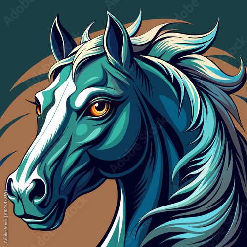 A vibrant illustration of a horse's head, featuring intricate details and striking colors. This captivating artwork is perfect for adding a touch of elegance and power to your projects.