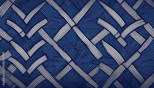 日本の伝統的な絣模様を藍と白の糸で織り上げたデザインA design that uses traditional Japanese Kasuri patterns woven with indigo and white threads. photo